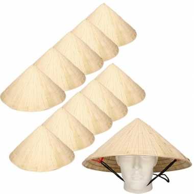 30x chinese stro hoeden / chinees hoedje met kinband