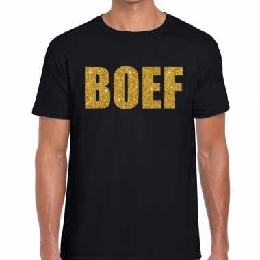Boef glitter goud tekst t shirt zwart heren