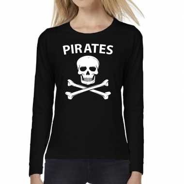 Pirates tekst t shirt long sleeve zwart voor dames