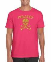 Piraten shirt foute party verkleed verkleedkleren verkleedkleren goud glitter roze heren