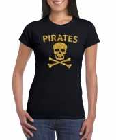 Piraten shirt foute party verkleed verkleedkleren verkleedkleren goud glitter zwart dames
