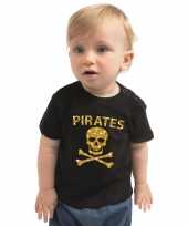 Piraten verkleedkleren shirt goud glitter zwart voor peuters